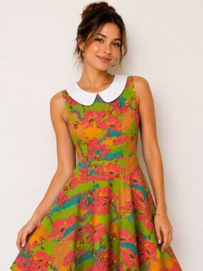 Smak Parlour Whimsical Peter Pan Collar Fit & Flare Dress | XS | Retro